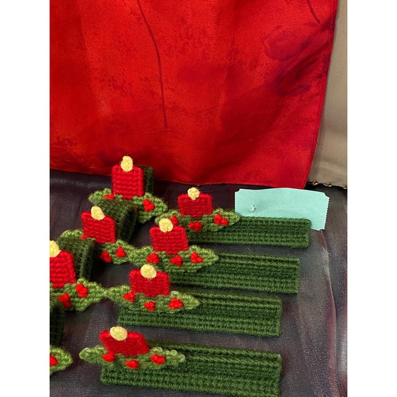 Vintage, Handmade, 12 piece 4 place setting Hostess Needlepoint plastic canvas. - Picture 3 of 10